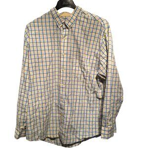 IZOD Mens Shirt Button Down Long Sleeves Blue/Yellow/White Plaid Pocket Size XXL